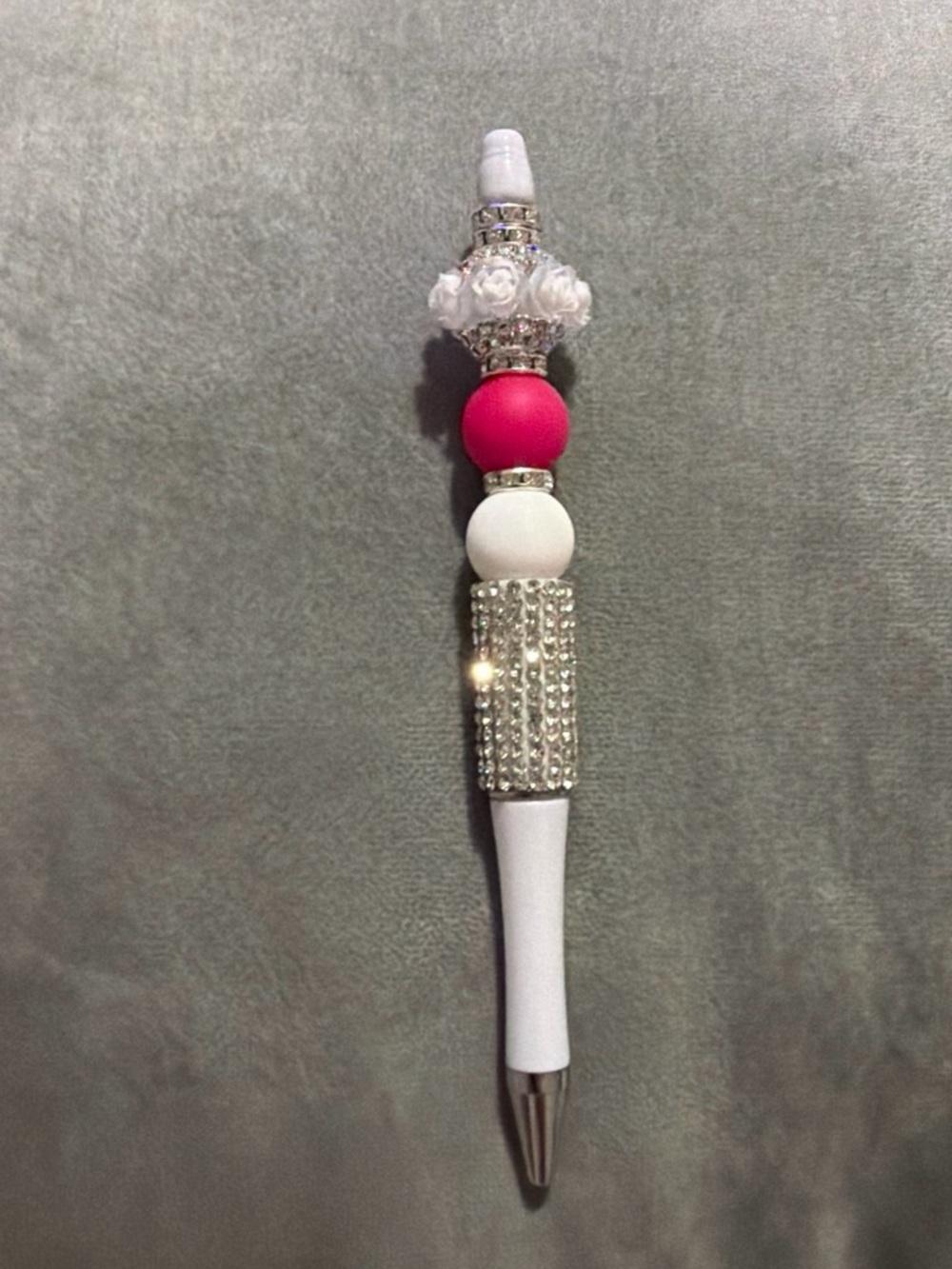 White and Pink Crystal Beaded Women's Decorative Pen